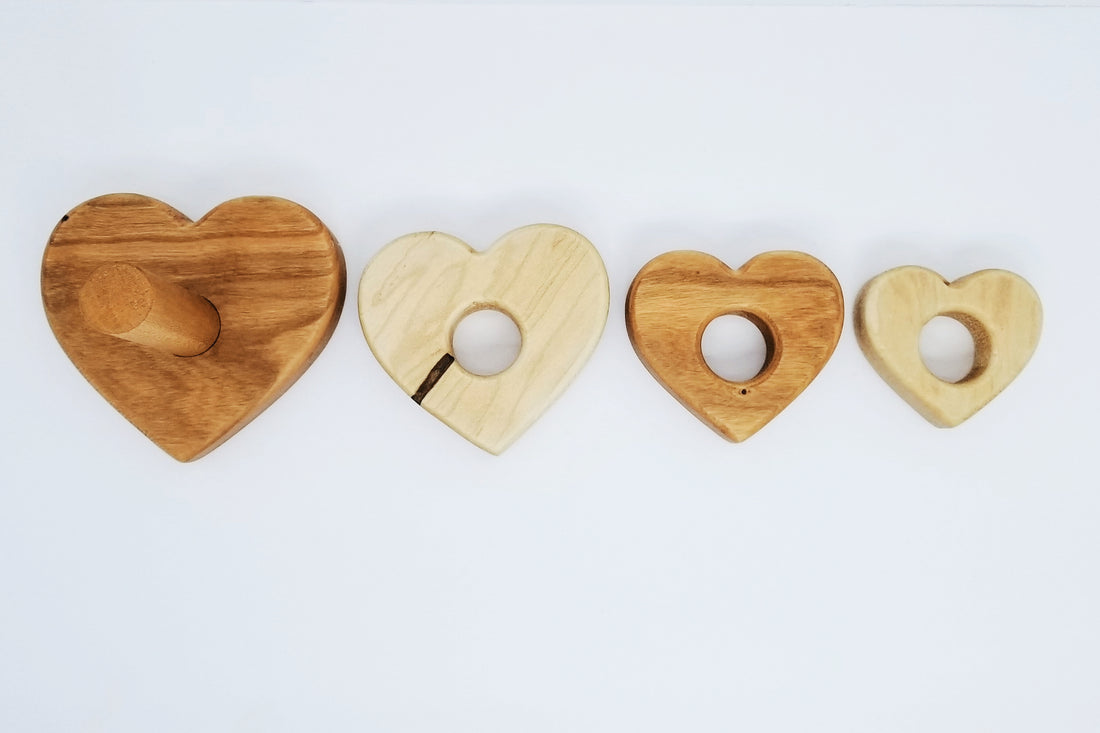 Small stacking toy with 4 layers shaped like hearts